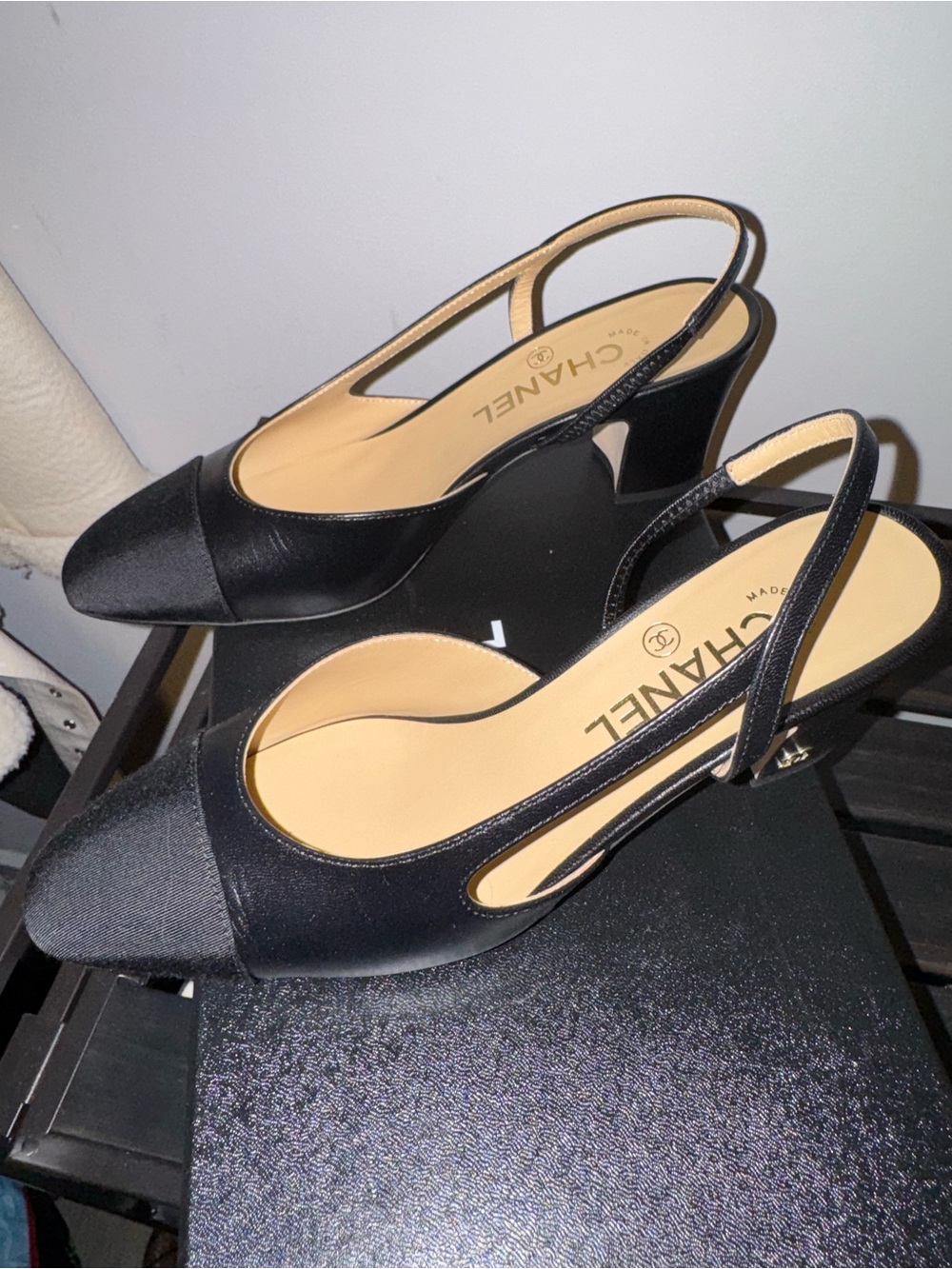 Chanel Black Slingback Heeled Pumps size 37 brand new with box and dust bags